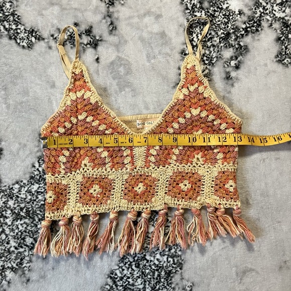 BOG Collective Crochet‎ Crop Tank Top Womens Sz Medium Boho Fringe Colorful - Picture 2 of 6